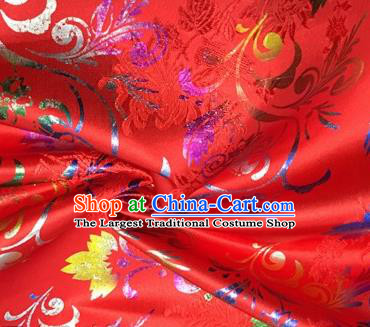 Chinese Traditional Hanfu Silk Fabric Classical Chrysanthemum Pattern Design Red Brocade Tang Suit Fabric Material
