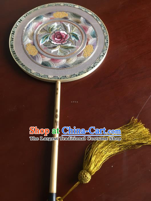 Chinese Traditional Hanfu Embroidered Silk Palace Fans Ancient Princess Dance Round Fan for Women