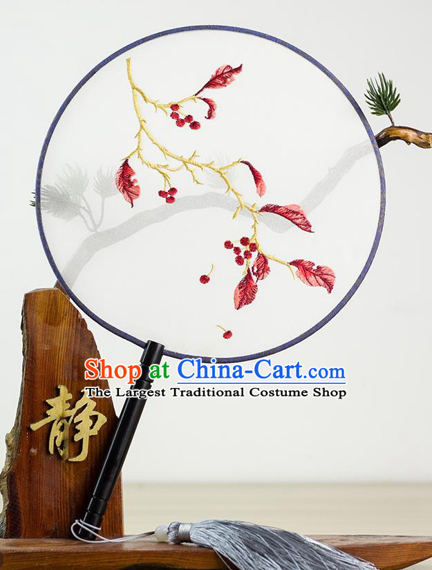 Chinese Traditional Hanfu Embroidered Red Leaf Palace Fans Ancient Princess Dance Silk Round Fan for Women