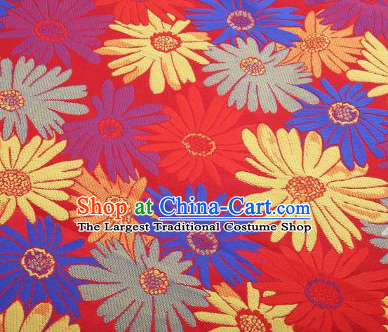 Chinese Classical Sunflowers Pattern Design Red Brocade Traditional Hanfu Silk Fabric Tang Suit Fabric Material