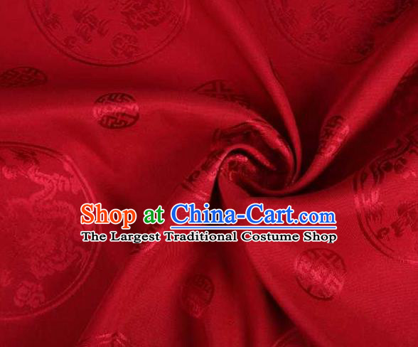 Chinese Classical Round Dragon Pattern Design Red Brocade Traditional Hanfu Silk Fabric Tang Suit Fabric Material