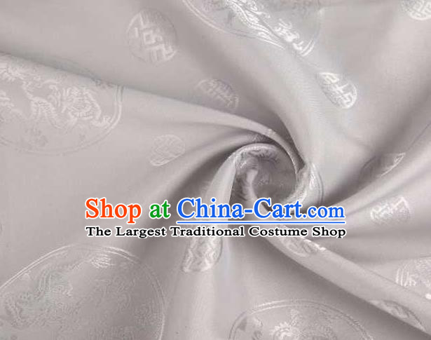 Chinese Classical Round Dragon Pattern Design Grey Brocade Traditional Hanfu Silk Fabric Tang Suit Fabric Material