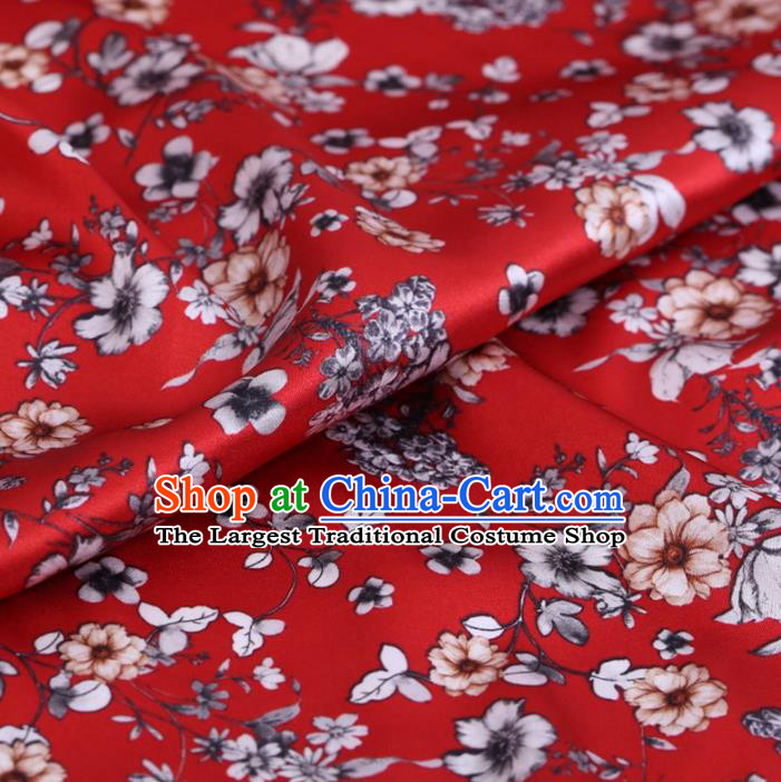 Chinese Traditional Flowers Pattern Design Red Satin Watered Gauze Brocade Fabric Asian Silk Fabric Material