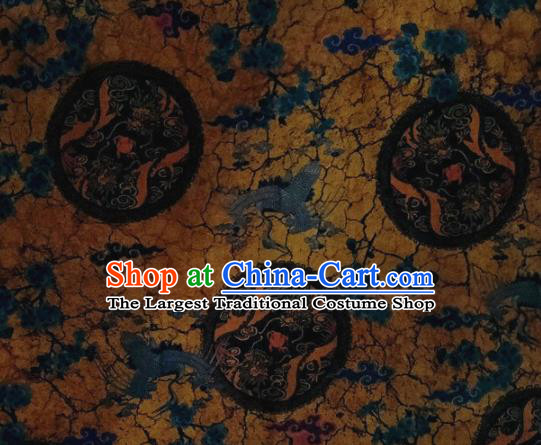 Chinese Traditional Cranes Pattern Design Yellow Satin Watered Gauze Brocade Fabric Asian Silk Fabric Material