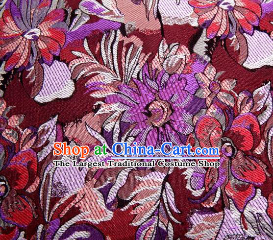 Chinese Classical Flowers Pattern Design Wine Red Brocade Traditional Hanfu Silk Fabric Tang Suit Fabric Material
