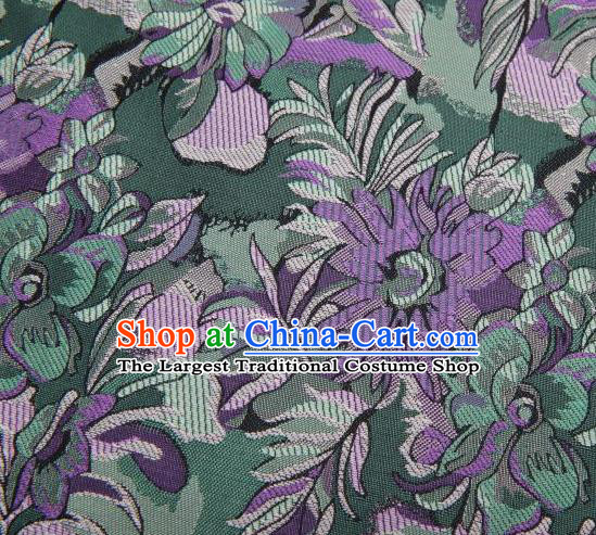 Chinese Classical Flowers Pattern Design Green Brocade Traditional Hanfu Silk Fabric Tang Suit Fabric Material