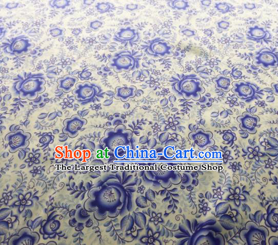 Chinese Traditional Blue Peony Pattern Design Satin Watered Gauze Brocade Fabric Asian Silk Fabric Material