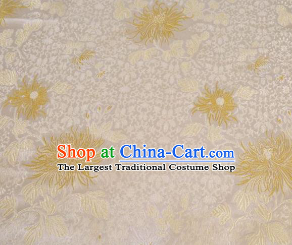 Chinese Classical Chrysanthemum Pattern Design White Brocade Asian Traditional Hanfu Silk Fabric Tang Suit Fabric Material