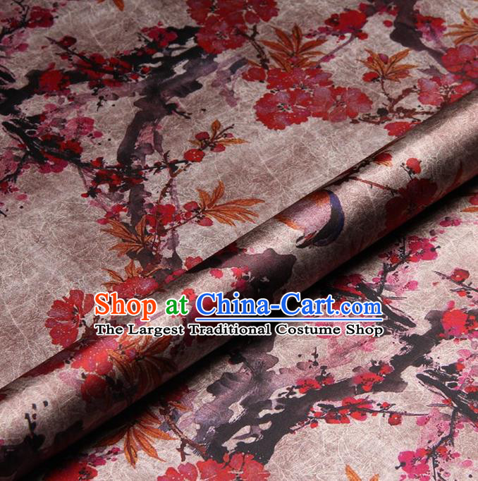 Chinese Traditional Wintersweet Pattern Design Satin Watered Gauze Brocade Fabric Asian Silk Fabric Material