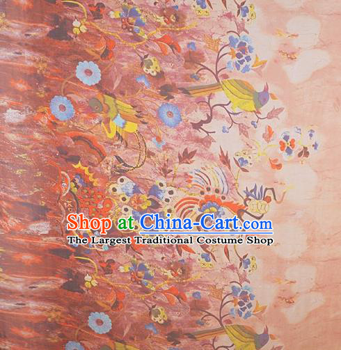 Chinese Traditional Phoenix Pattern Design Pink Satin Watered Gauze Brocade Fabric Asian Silk Fabric Material