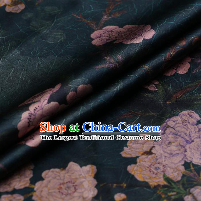 Chinese Traditional Pear Flowers Pattern Design Atrovirens Satin Watered Gauze Brocade Fabric Asian Silk Fabric Material