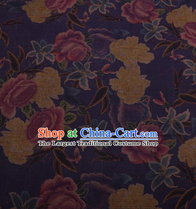 Traditional Chinese Satin Classical Peony Pattern Design Purple Watered Gauze Brocade Fabric Asian Silk Fabric Material