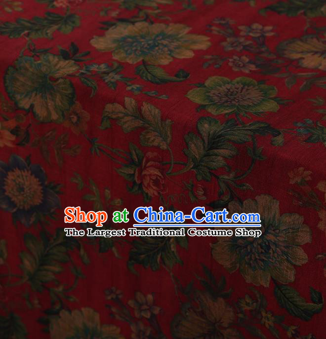 Traditional Chinese Satin Classical Peony Flowers Pattern Design Red Watered Gauze Brocade Fabric Asian Silk Fabric Material