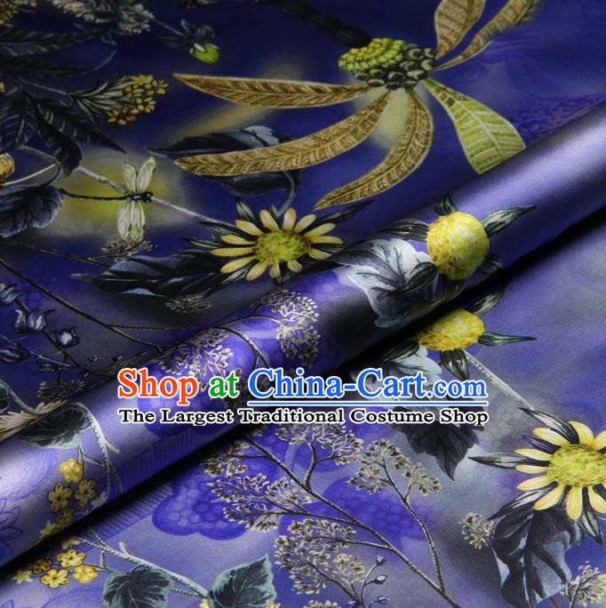 Traditional Chinese Satin Classical Sunflowers Pattern Design Purple Watered Gauze Brocade Fabric Asian Silk Fabric Material