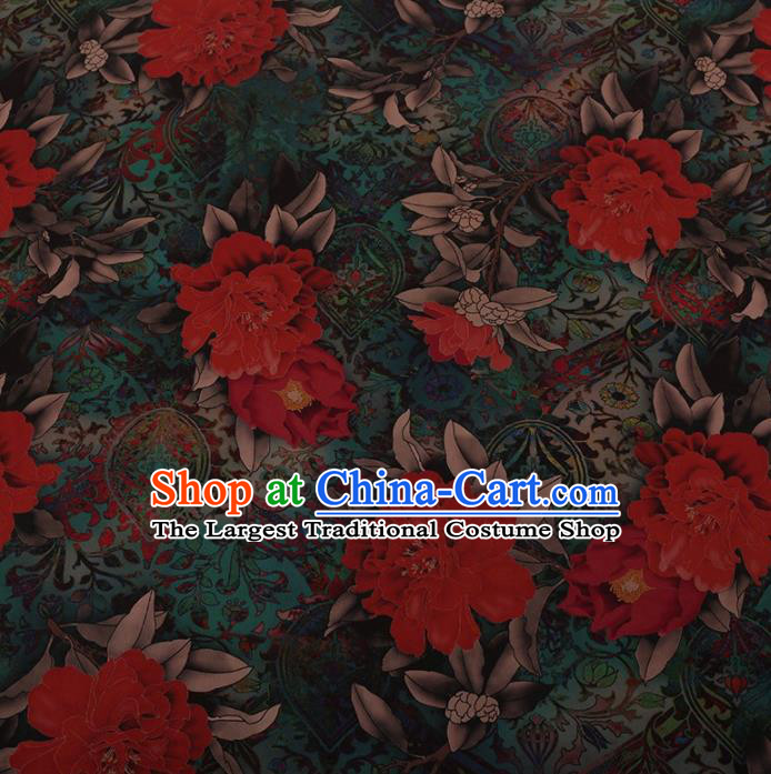 Traditional Chinese Satin Classical Red Peony Pattern Design Watered Gauze Brocade Fabric Asian Silk Fabric Material