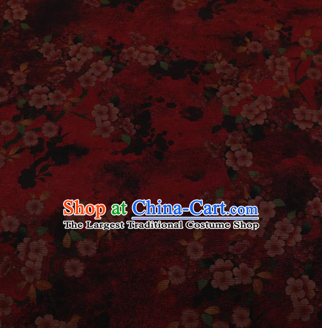 Traditional Chinese Classical Peach Flowers Pattern Design Red Satin Watered Gauze Brocade Fabric Asian Silk Fabric Material
