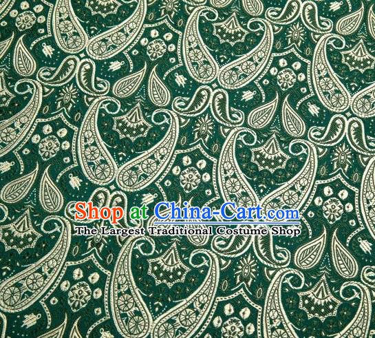 Chinese Classical Loquat Flower Pattern Design Deep Green Brocade Asian Traditional Hanfu Silk Fabric Tang Suit Fabric Material