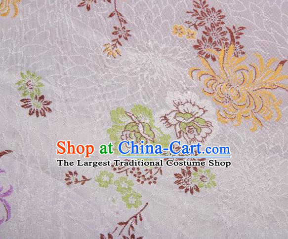 Chinese Classical Plum Orchid Bamboo Chrysanthemum Pattern Design White Brocade Asian Traditional Hanfu Silk Fabric Tang Suit Fabric Material