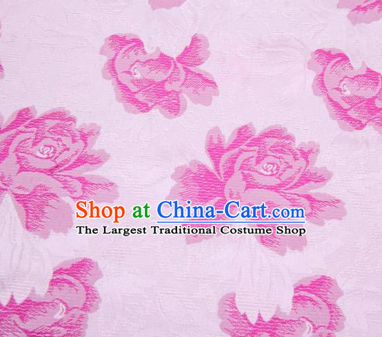 Chinese Classical Peony Flowers Pattern Design Pink Brocade Asian Traditional Hanfu Silk Fabric Tang Suit Fabric Material