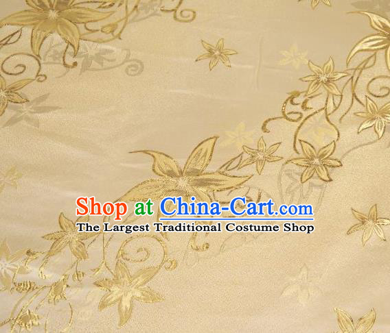 Chinese Classical Pentas Flowers Pattern Design Golden Brocade Asian Traditional Hanfu Silk Fabric Tang Suit Fabric Material