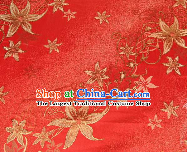 Chinese Classical Pentas Flowers Pattern Design Red Brocade Asian Traditional Hanfu Silk Fabric Tang Suit Fabric Material