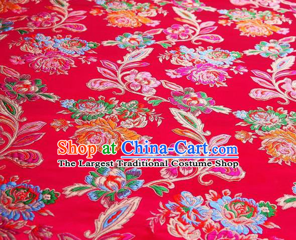 Chinese Classical Colorful Peony Pattern Design Rosy Brocade Asian Traditional Hanfu Silk Fabric Tang Suit Fabric Material