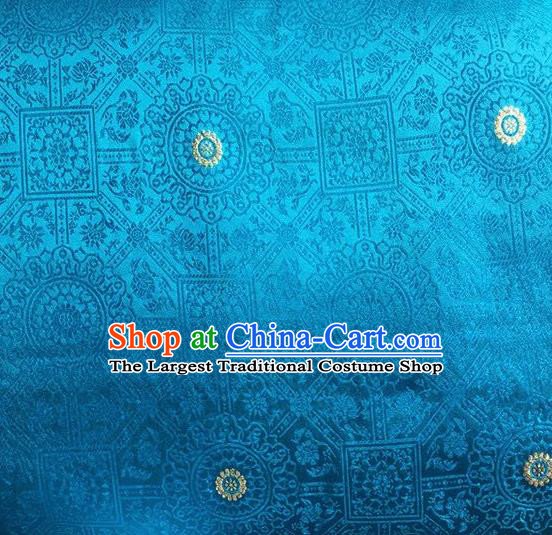 Chinese Classical Galsang Flower Pattern Design Blue Brocade Asian Traditional Hanfu Silk Fabric Tang Suit Fabric Material