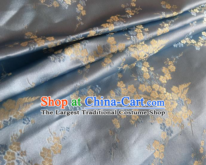 Chinese Classical Plum Blossom Pattern Design Blue Brocade Asian Traditional Hanfu Silk Fabric Tang Suit Fabric Material