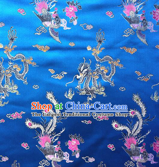 Chinese Classical Dragon Phoenix Pattern Design Blue Brocade Asian Traditional Hanfu Silk Fabric Tang Suit Fabric Material