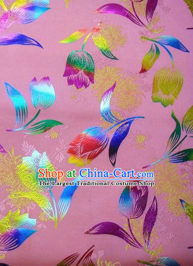 Chinese Classical Gilding Tulip Pattern Design Pink Brocade Asian Traditional Hanfu Silk Fabric Tang Suit Fabric Material