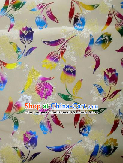 Chinese Classical Gilding Tulip Pattern Design White Brocade Asian Traditional Hanfu Silk Fabric Tang Suit Fabric Material