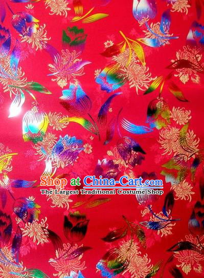 Chinese Classical Gilding Tulip Pattern Design Rosy Brocade Asian Traditional Hanfu Silk Fabric Tang Suit Fabric Material
