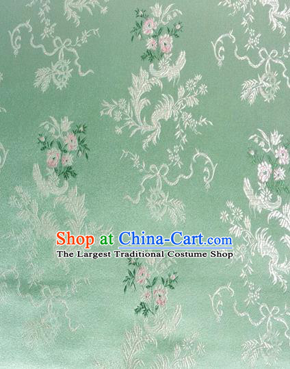 Chinese Classical Ribbon Chrysanthemum Pattern Design Green Brocade Asian Traditional Hanfu Silk Fabric Tang Suit Fabric Material
