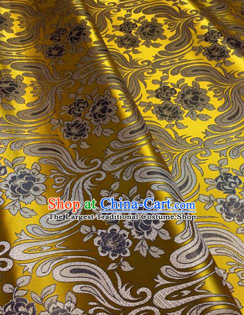 Chinese Classical Birdfoot Pattern Design Golden Brocade Drapery Asian Traditional Tang Suit Silk Fabric Material