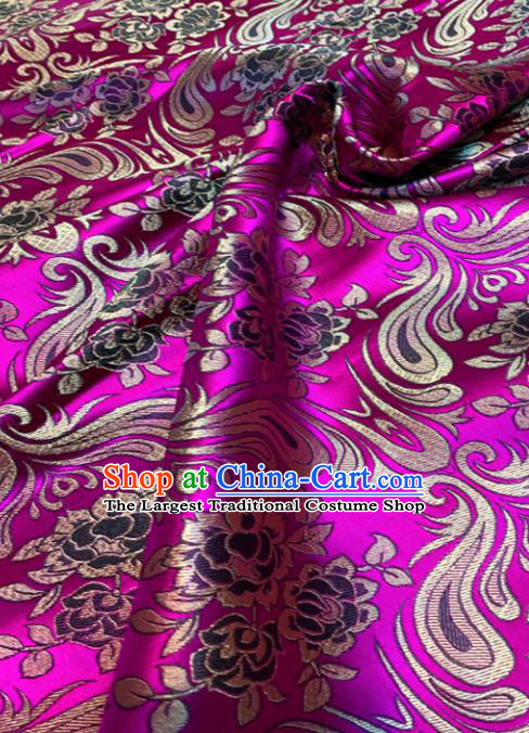 Chinese Classical Birdfoot Pattern Design Rosy Brocade Drapery Asian Traditional Tang Suit Silk Fabric Material