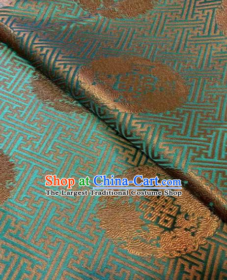 Chinese Classical Green Satin Traditional Longevity Chrysanthemum Pattern Design Brocade Drapery Asian Tang Suit Silk Fabric Material