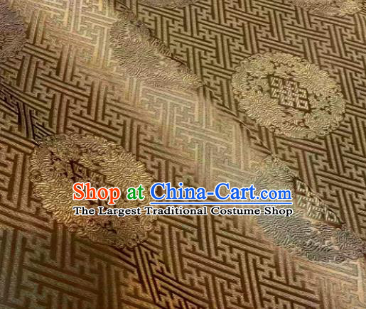 Chinese Classical Bronze Satin Traditional Longevity Chrysanthemum Pattern Design Brocade Drapery Asian Tang Suit Silk Fabric Material