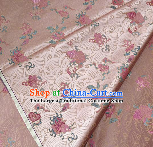 Traditional Chinese Classical Carps Pattern Design Fabric Pink Brocade Tang Suit Satin Drapery Asian Silk Material