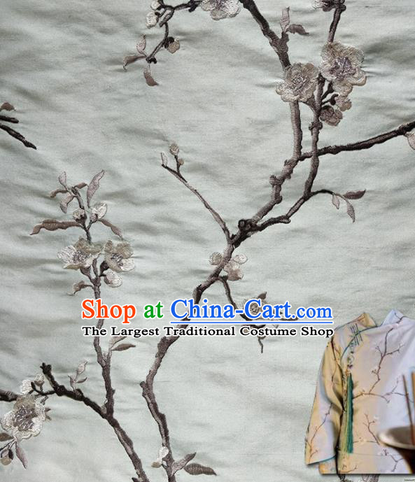 Traditional Chinese Classical Embroidered Plum Blossom Pattern Design Fabric Blue Brocade Tang Suit Satin Drapery Asian Silk Material
