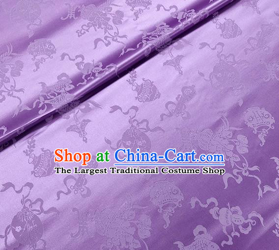 Traditional Chinese Classical Ribbon Cucurbit Pattern Design Fabric Light Purple Brocade Tang Suit Satin Drapery Asian Silk Material