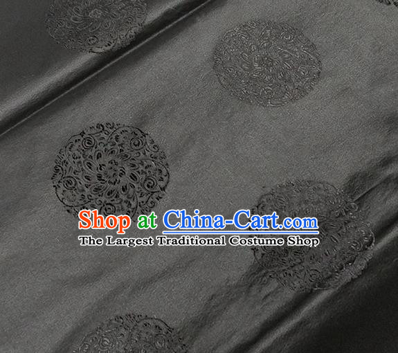 Traditional Chinese Classical Round Flowers Pattern Design Fabric Black Brocade Tang Suit Satin Drapery Asian Silk Material