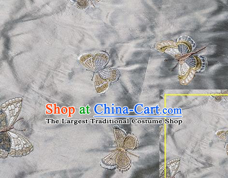 Traditional Chinese Classical Butterfly Pattern Design Fabric Grey Brocade Tang Suit Satin Drapery Asian Silk Material