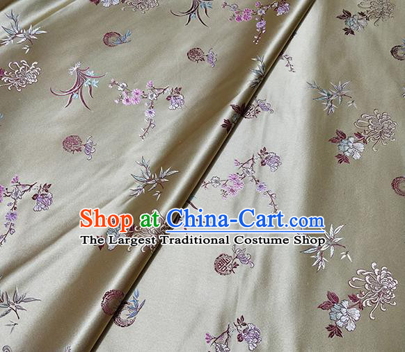 Traditional Chinese Classical Plum Orchid Bamboo Chrysanthemum Pattern Design Fabric Light Golden Brocade Tang Suit Satin Drapery Asian Silk Material