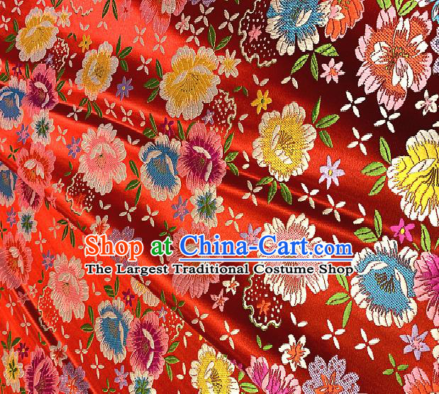 Chinese Traditional Red Brocade Classical Peony Pattern Design Satin Drapery Asian Tang Suit Silk Fabric Material