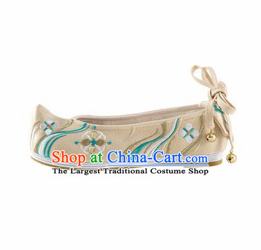 Chinese Ancient Princess Shoes Hanfu Shoes Handmade Beige Embroidered Shoes for Women