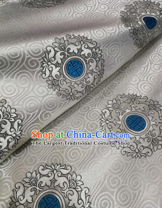 Asian Chinese Classical Pattern Design White Brocade Fabric Traditional Tang Suit Satin Drapery Silk Material