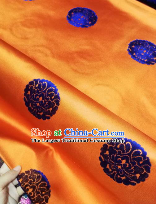 Asian Chinese Classical Royal Pattern Design Orange Brocade Fabric Traditional Tang Suit Satin Drapery Silk Material
