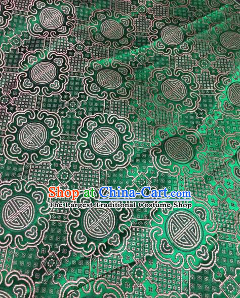 Asian Chinese Green Satin Classical Pattern Design Brocade Mongolian Robe Fabric Traditional Drapery Silk Material