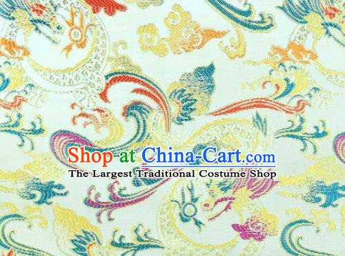 Asian Chinese Fabric White Satin Classical Dragon Pattern Design Brocade Traditional Drapery Silk Material