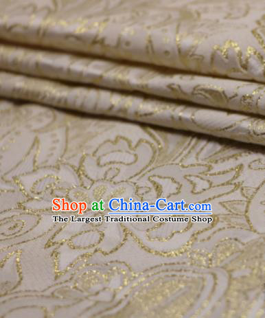 Asian Chinese White Satin Fabric Classical Pattern Design Brocade Traditional Drapery Silk Material